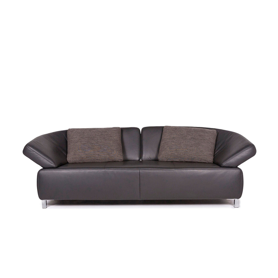 Ewald Schillig Butterfly Leather Sofa Anthracite Gray Brown Three Seater Function Couch #12136
