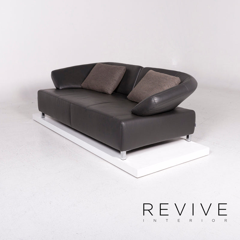 Ewald Schillig Butterfly Leder Sofa Anthrazit Grau Braun Dreisitzer Funktion Couch 