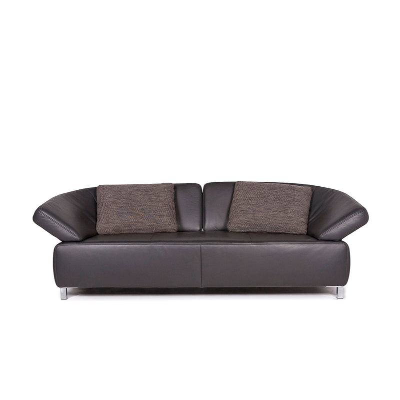 Ewald Schillig Butterfly Leder Sofa Anthrazit Grau Braun Dreisitzer Funktion Couch 