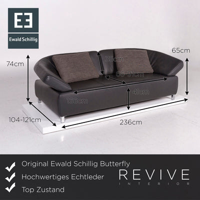 Ewald Schillig Butterfly Leder Sofa Anthrazit Grau Braun Dreisitzer Funktion Couch #12136