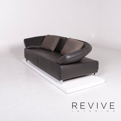 Ewald Schillig Butterfly Leder Sofa Anthrazit Grau Braun Dreisitzer Funktion Couch #12136