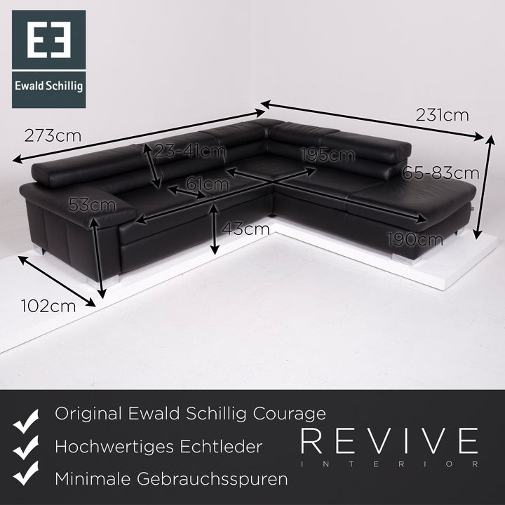 Ewald Schillig Courage Leder Sofa Schwarz Ecksofa #11191
