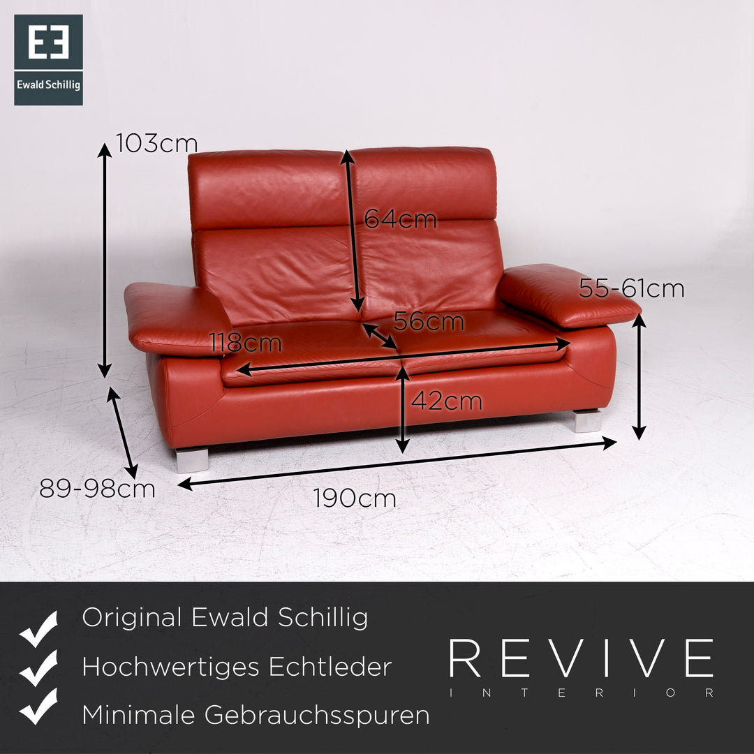 Ewald Schillig Leder Sofa Rot Zweisitzer Couch #9257