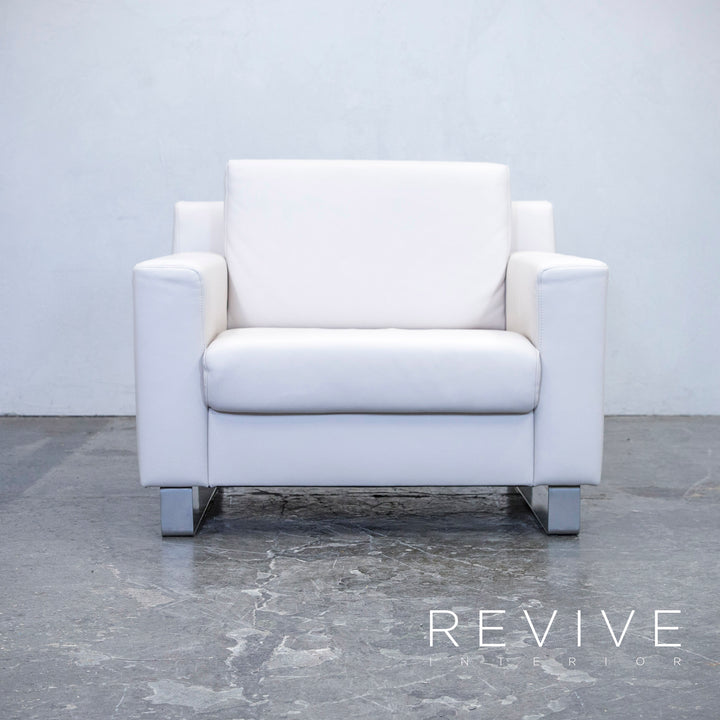 Ewald Schillig Designer Sessel Leder Weiß Einsitzer Couch Modern Echtleder #3795