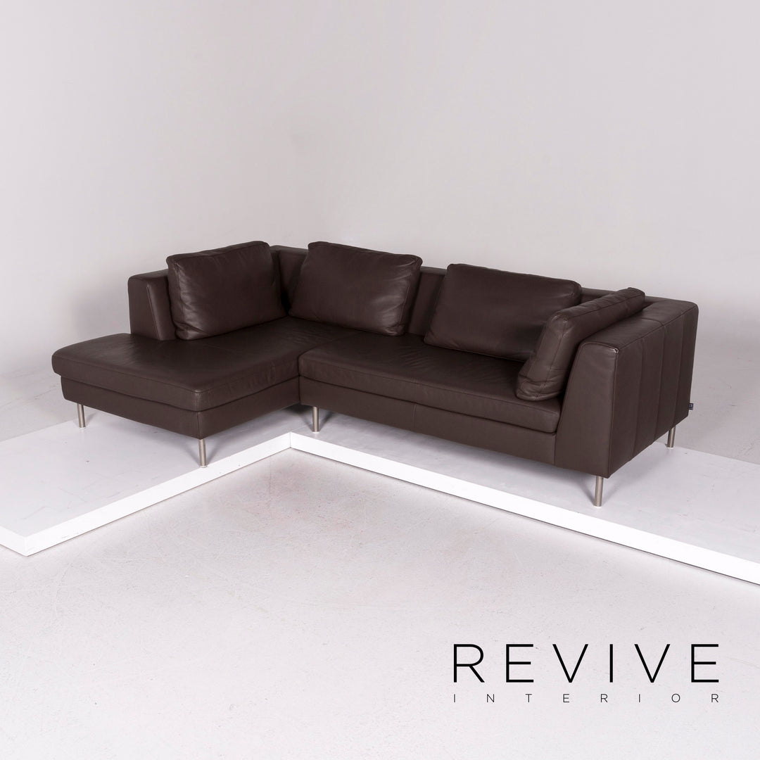 Ewald Schillig Domino Leather Corner Sofa Brown Sofa Couch #11525