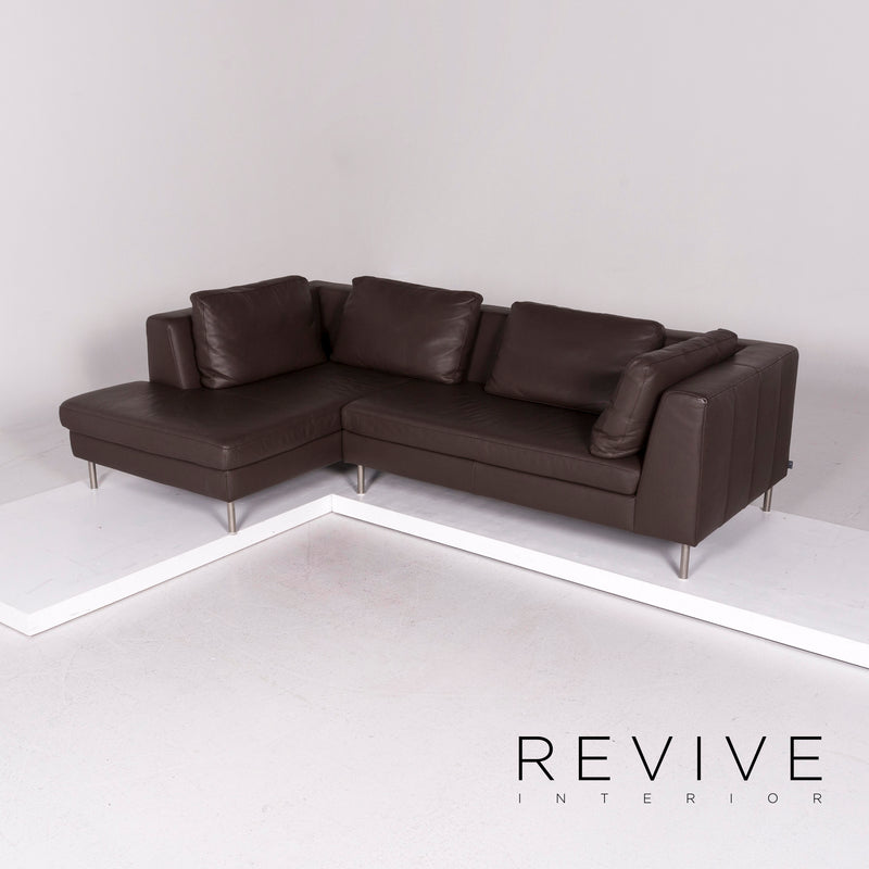 Ewald Schillig Domino Leder Sofa Garnitur Braun 1x Ecksofa 1x Hocker 