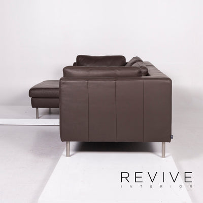 Ewald Schillig Domino Leder Sofa Garnitur Braun 1x Ecksofa 1x Hocker #11684