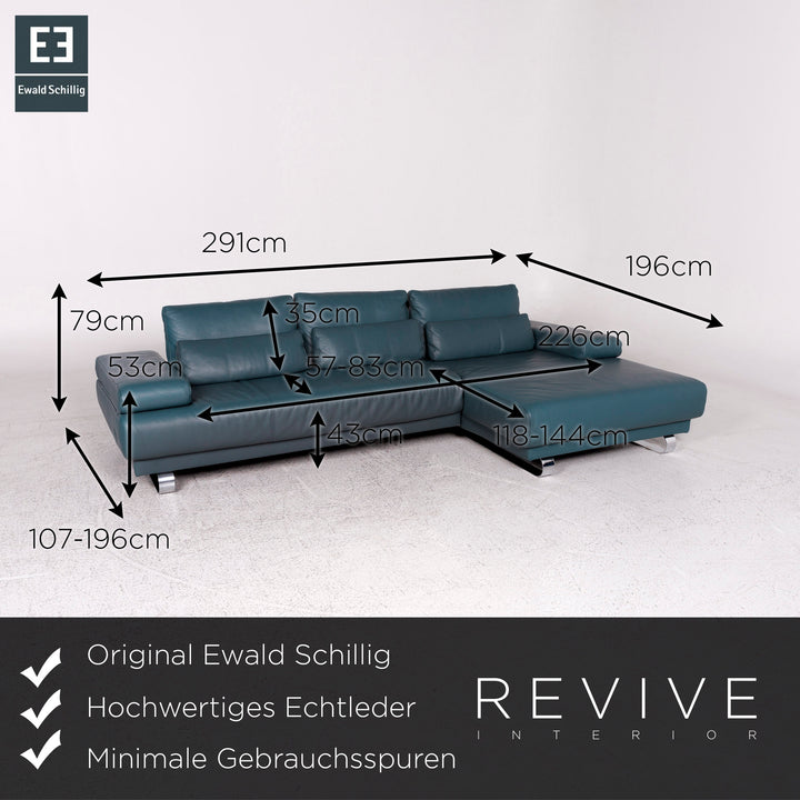 Ewald Schillig leather sofa set blue petrol 1x corner sofa 1x stool #10274
