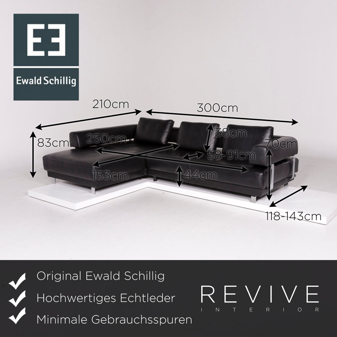 Ewald Schillig Leder Ecksofa Schwarz Sofa Funktion Relaxfunktion Couch #11816