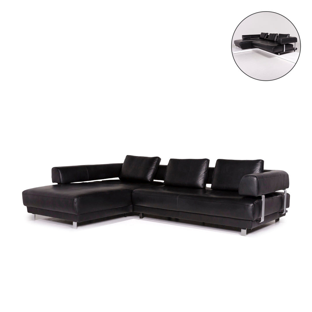 Ewald Schillig Leder Ecksofa Schwarz Sofa Funktion Relaxfunktion Couch #11816
