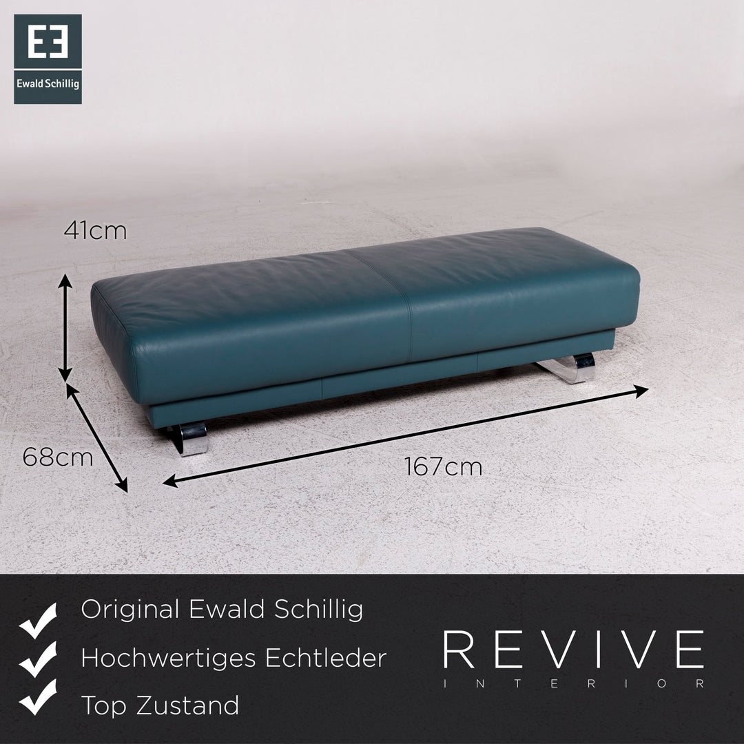 Ewald Schillig leather sofa set blue petrol 1x corner sofa 1x stool #10274