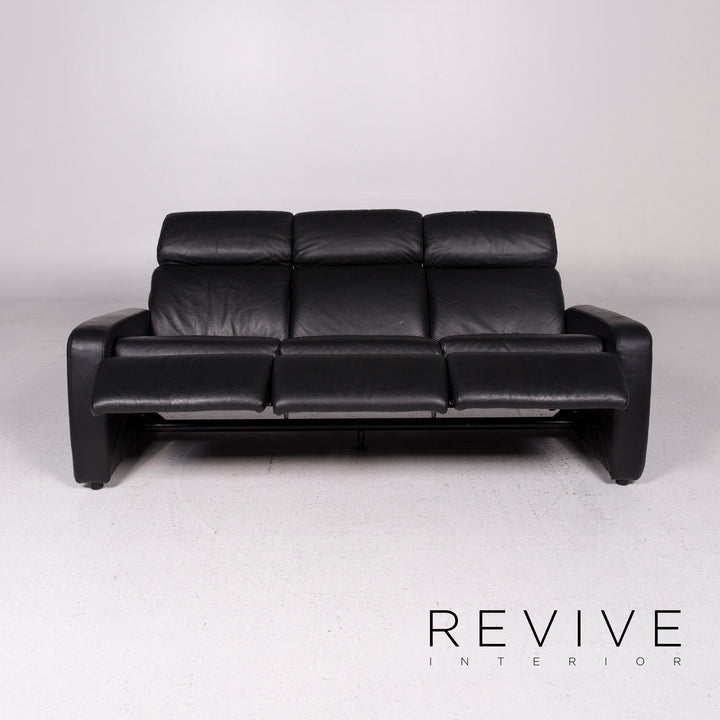 Ewald Schillig leather sofa black three-seater function relax function couch #11959