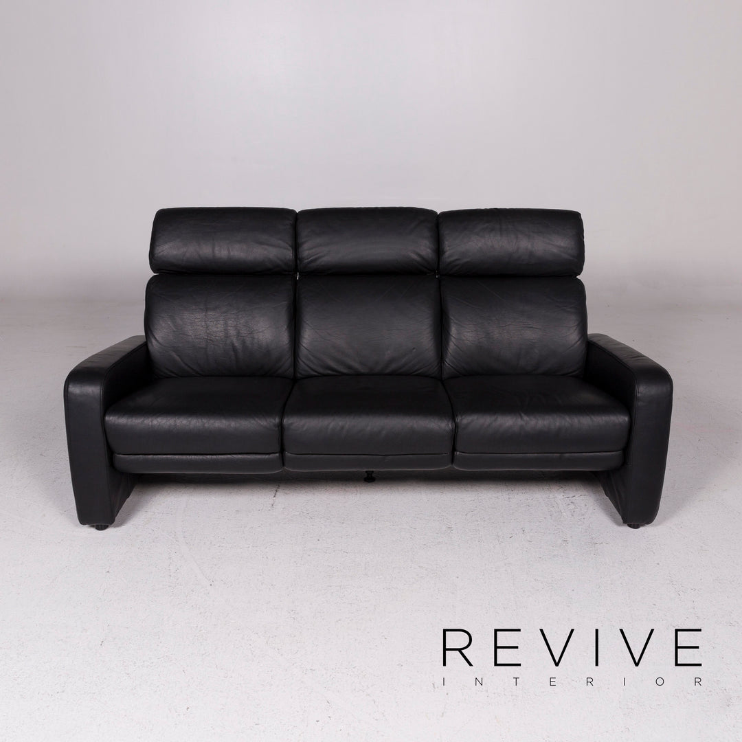 Ewald Schillig leather sofa black three-seater function relax function couch #11959