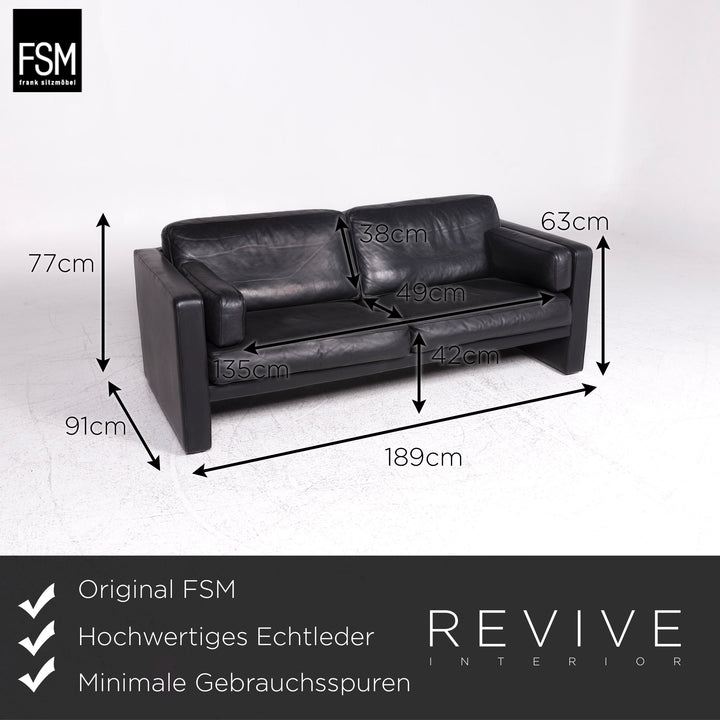 FSM Leder Sofa Schwarz Zweisitzer Couch #9338