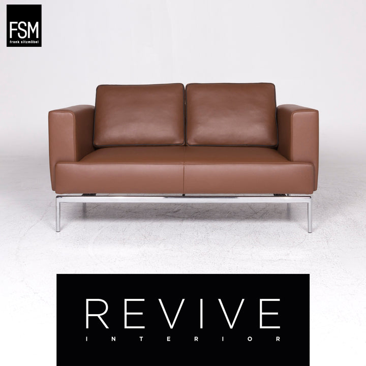 FSM Easy leather sofa cognac two-seater couch function #9396