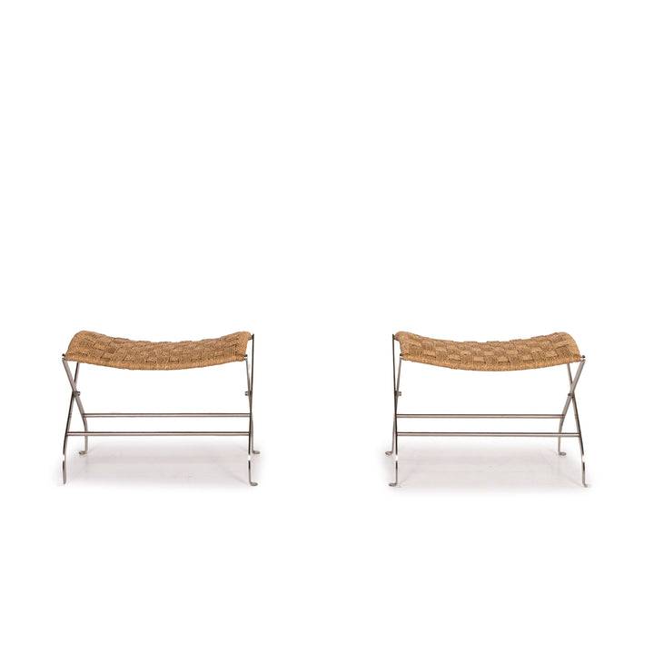 Flexform basket chrome stool set ocher brown 2x stool foldable #12401