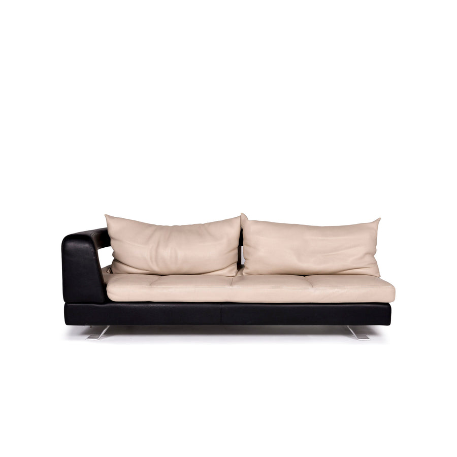 Formenti Leder Sofa Creme Dunkelbraun Dreisitzer Couch #10937