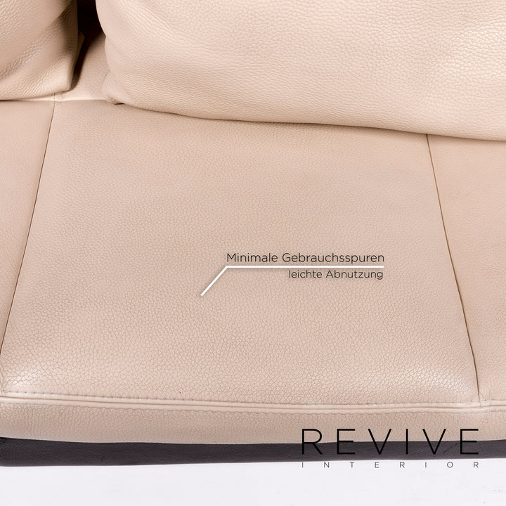 Formenti leather sofa set cream dark brown 1x three-seater 1x stool #11048