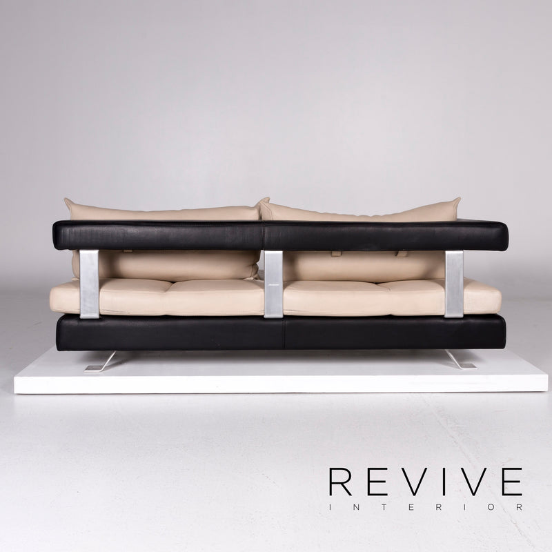 Formenti Leder Sofa Garnitur Creme Dunkelbraun 1x Dreisitzer 1x Hocker 