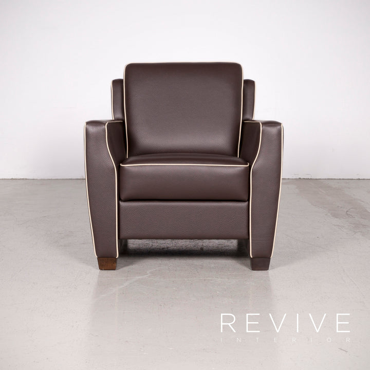 Frommholz Trevi Braun Designer Leder Sofa Sessel Garnitur Braun Echtleder Stuhl Dreisitzer Couch #7732