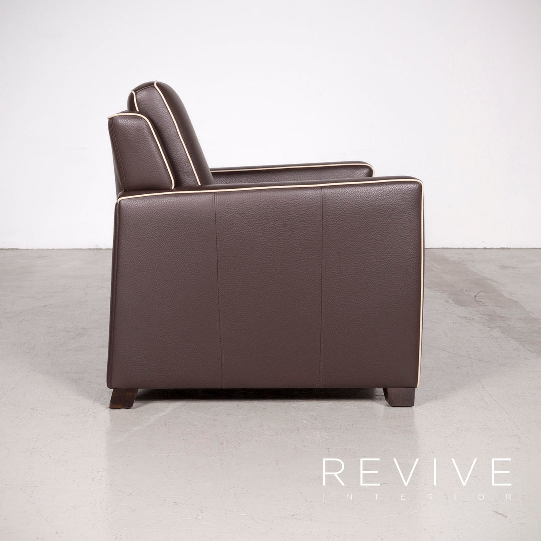 Frommholz Trevi Braun Designer Leder Sofa Sessel Garnitur Braun Echtleder Stuhl Dreisitzer Couch #7732