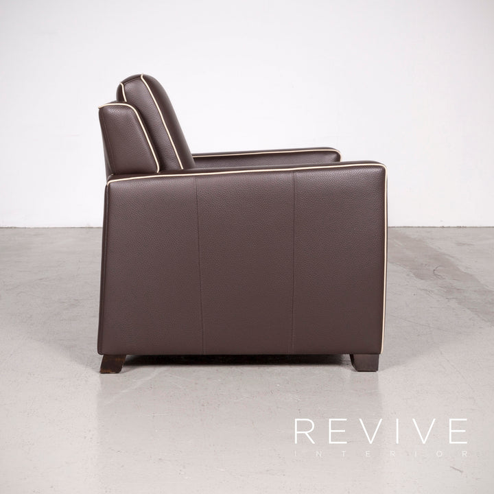 Frommholz Trevi Braun Designer Leder Sofa Sessel Garnitur Braun Echtleder Stuhl Dreisitzer Couch #7732