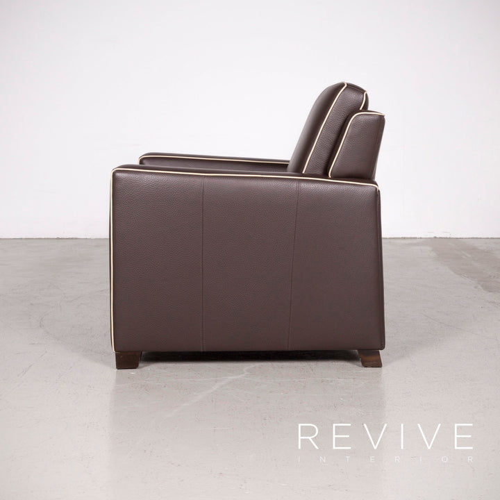 Frommholz Trevi Braun Designer Leder Sofa Sessel Garnitur Braun Echtleder Stuhl Dreisitzer Couch #7732