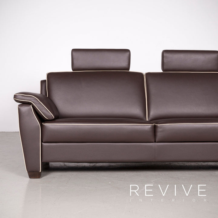 Frommholz Trevi Braun Designer Leder Sofa Sessel Garnitur Braun Echtleder Stuhl Dreisitzer Couch #7732