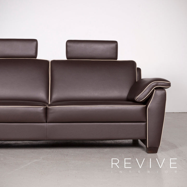 Frommholz Trevi Braun Designer Leder Sofa Sessel Garnitur Braun Echtleder Stuhl Dreisitzer Couch #7732