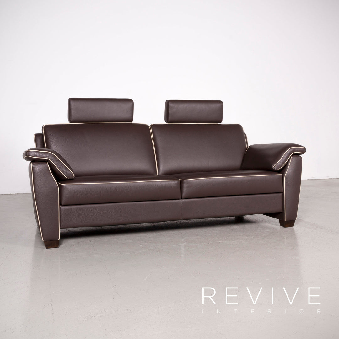 Frommholz Trevi Braun Designer Leder Sofa Sessel Garnitur Braun Echtleder Stuhl Dreisitzer Couch #7732