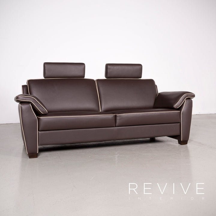 Frommholz Trevi Braun Designer Leder Sofa Sessel Garnitur Braun Echtleder Stuhl Dreisitzer Couch #7732