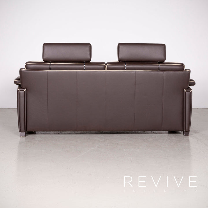 Frommholz Trevi Braun Designer Leder Sofa Sessel Garnitur Braun Echtleder Stuhl Dreisitzer Couch #7732