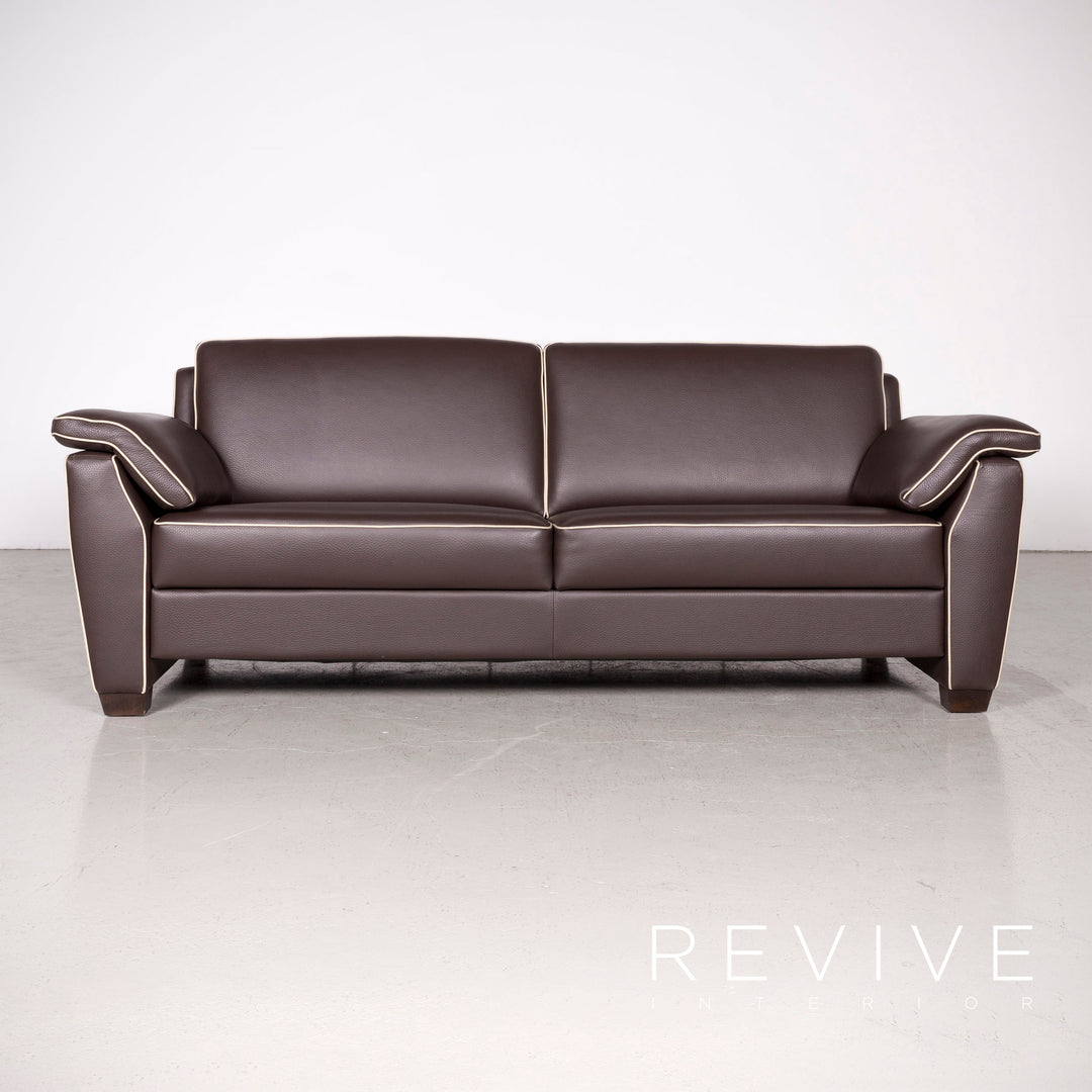 Frommholz Trevi Braun Designer Leder Sofa Sessel Garnitur Braun Echtleder Stuhl Dreisitzer Couch #7732