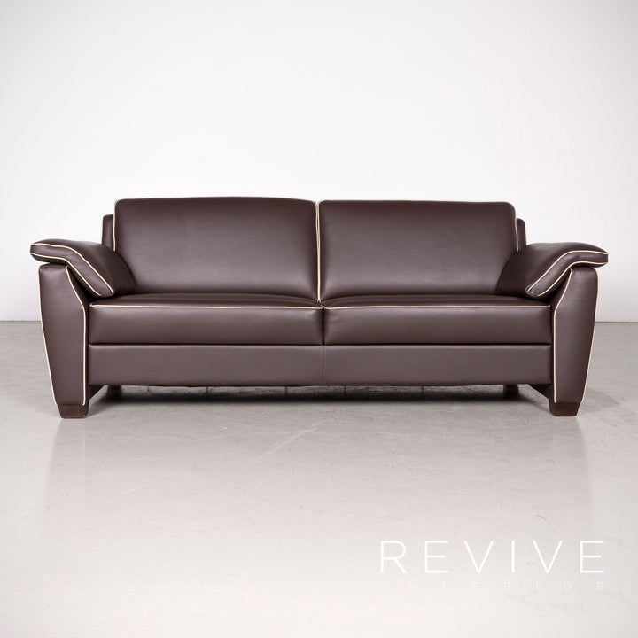 Frommholz Trevi Braun Designer Leder Sofa Sessel Garnitur Braun Echtleder Stuhl Dreisitzer Couch #7732