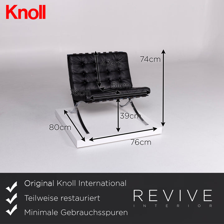 Knoll International Barcelona Chair Vintage Designer Leather Armchair Black #10366