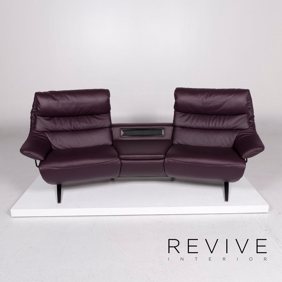 Himolla Leder Sofa Garnitur Aubergine Violett 1x Zweisitzer 1x Sessel Relaxfunktion Elektrische Funktion Couch #11676