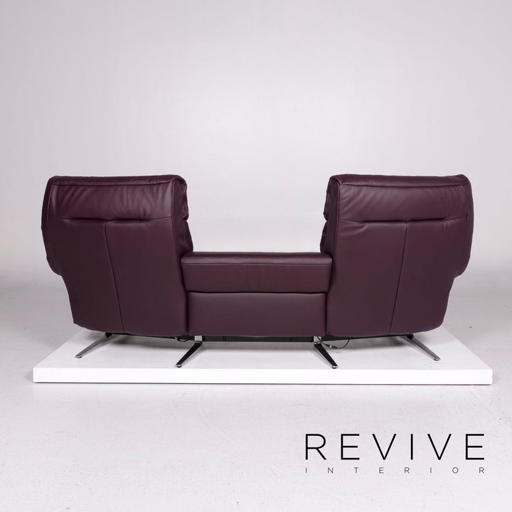 Himolla Leder Sofa Garnitur Aubergine Violett 1x Zweisitzer 1x Sessel Relaxfunktion Elektrische Funktion Couch #11676