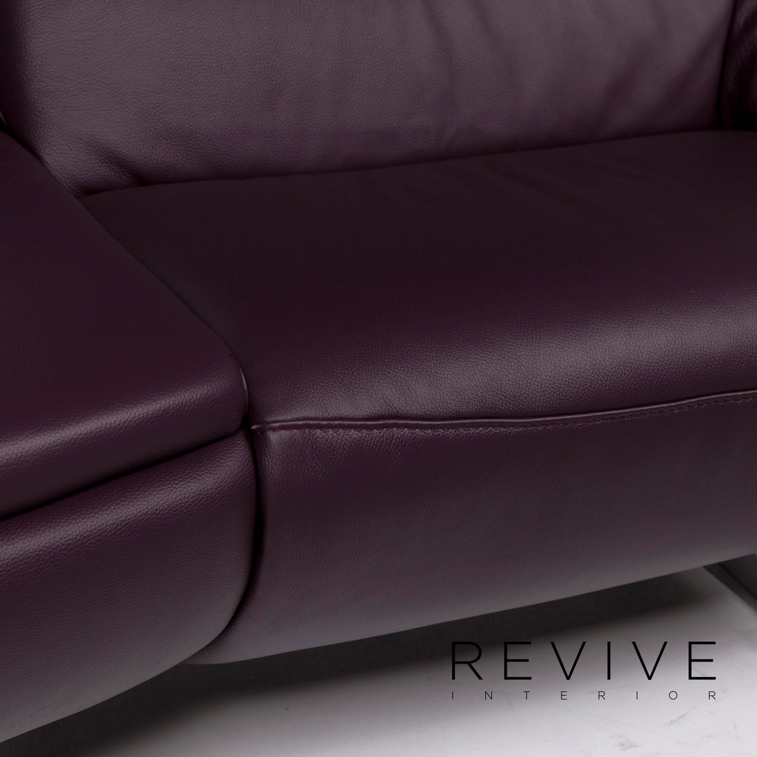 Himolla Leder Sofa Garnitur Aubergine Violett 1x Zweisitzer 1x Sessel Relaxfunktion Elektrische Funktion Couch #11676