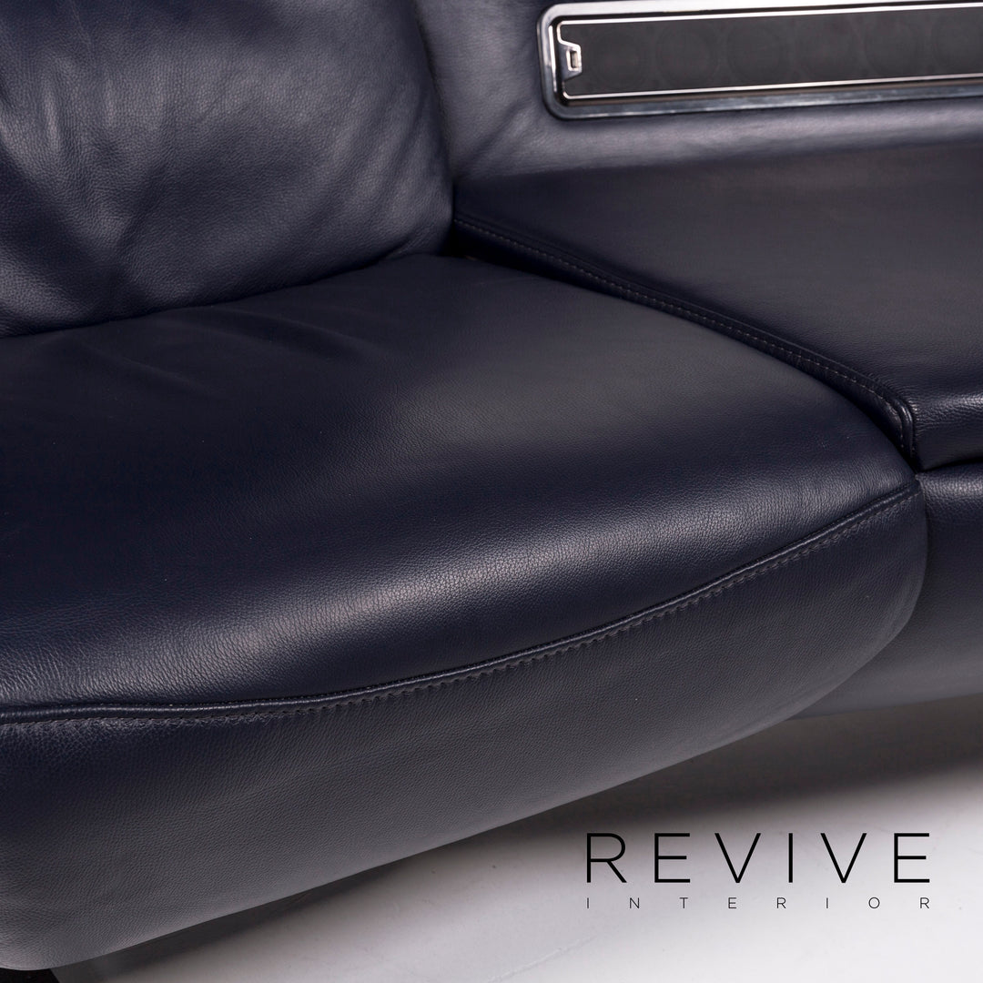 Himolla Leder Sofa Blau Zweisitzer Elektronische Funktion Relaxfunktion Couch #12044