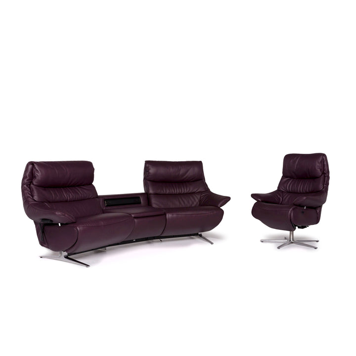 Himolla Leder Sofa Garnitur Aubergine Violett 1x Zweisitzer 1x Sessel Relaxfunktion Elektrische Funktion Couch #11676