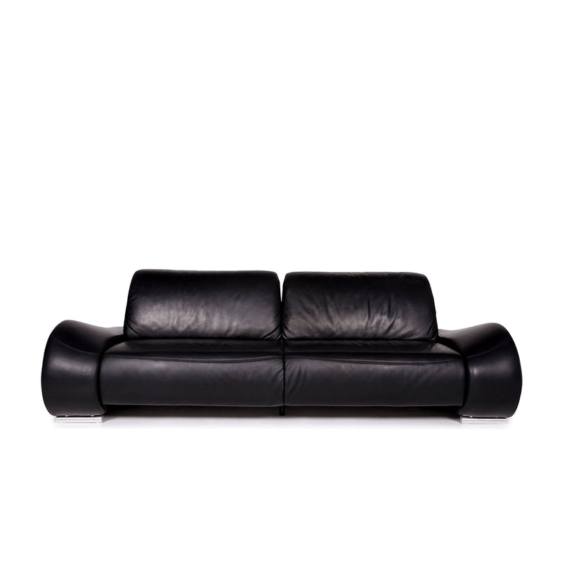 Hummel Leder Sofa Schwarz Dreisitzer Funktion Couch 