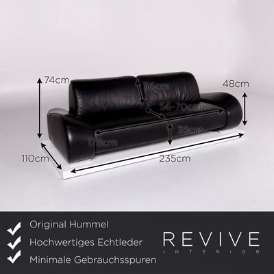 Hummel Leder Sofa Schwarz Dreisitzer Funktion Couch #10913