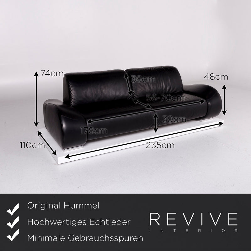 Hummel Leder Sofa Schwarz Dreisitzer Funktion Couch 