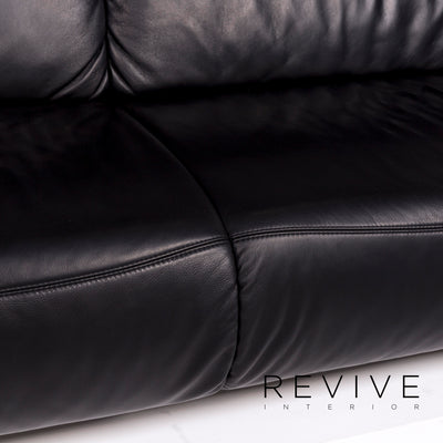 Hummel Leder Sofa Schwarz Dreisitzer Funktion Couch #10913