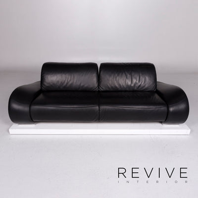 Hummel Leder Sofa Schwarz Dreisitzer Funktion Couch #10913