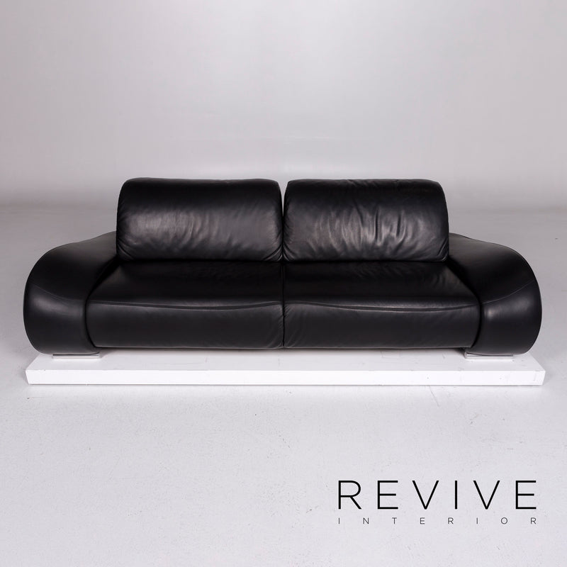Hummel Leder Sofa Garnitur Schwarz 1x Dreisitzer 1x Zweisitzer Funktion 
