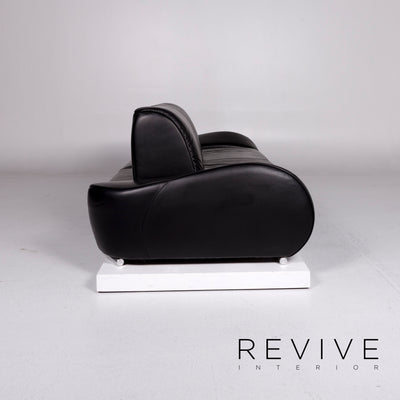 Hummel Leder Sofa Garnitur Schwarz 1x Dreisitzer 1x Zweisitzer Funktion #11059