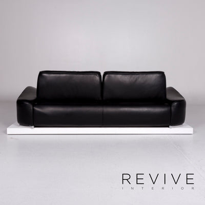 Hummel Leder Sofa Schwarz Dreisitzer Funktion Couch #10913