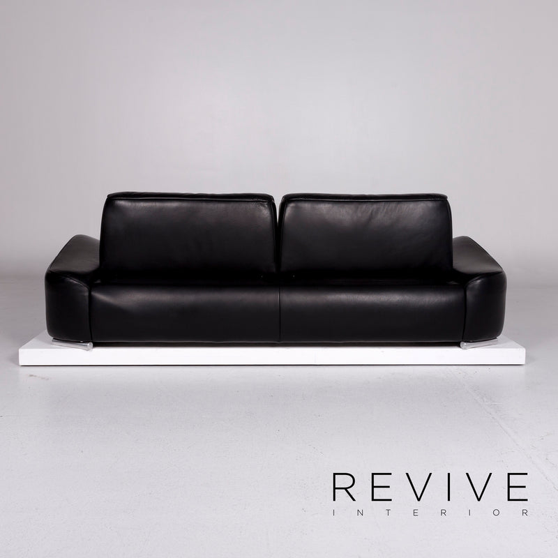 Hummel Leder Sofa Garnitur Schwarz 1x Dreisitzer 1x Zweisitzer Funktion 