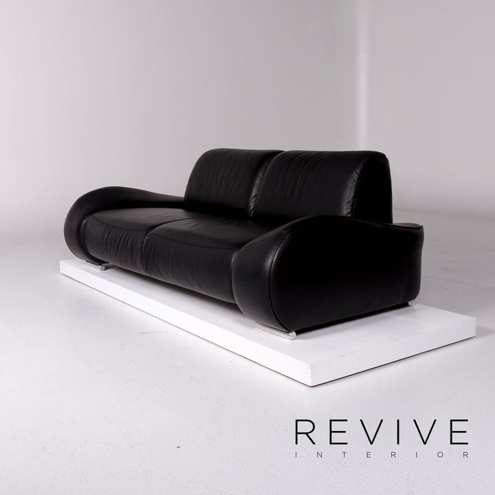 Hummel Leather Sofa Black Two Seater Function Couch #10912